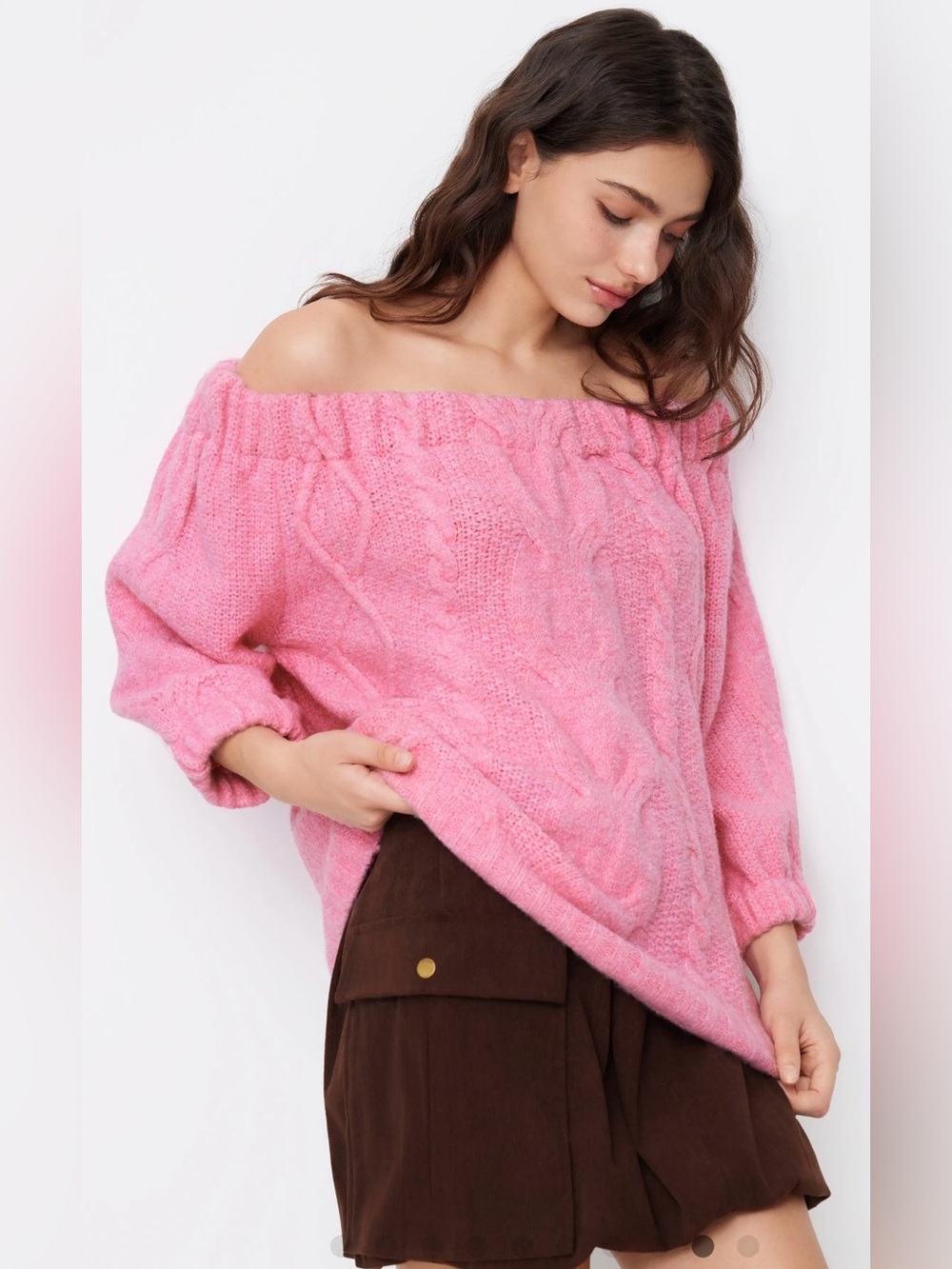 NWT - Cider Pink Cable-Knit On/Off Shoulder Sweater